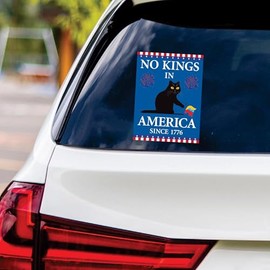 No Kings in America Black Cat Protest Vinyl Sticker, Resist Hate Decal, Anti-Trump, No Kings Liberty Sticker, Resist Fascism Car Bumper Sticker, 6" x 4.5"