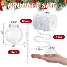 Daifunli 91 Pcs Crystal Christmas Ornaments Set Including 98 ft Crystal Bead Garland Icicle Iridescent Balls Ornaments for Xmas Tree Winter Party Decoration