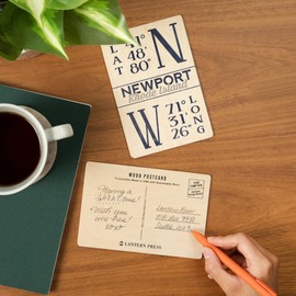 Newport, Rhode Island, Latitude and Longitude (Blue) (4x6 Birch Wood Postcards, 2-Pack Stationary, Rustic Home Wall Decor)