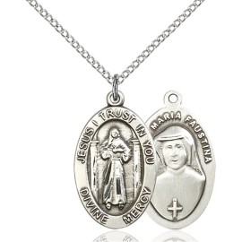 Bliss Sterling Silver Divine Mercy Medal Pendant Necklace 24" Chain Gift Box