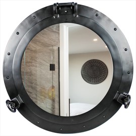Nagina International Premium Matte Black Nautical Porthole Wall Mounted Mirrors | Maritime Ship's Decor Window