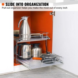 Happybuy 2-Tier 18.7" W x 21" D Pull Out Cabinet Organizer, Heavy-Duty Slide Out Pantry Shelves, Chrome-Plated Steel Roll Out Drawers for Kitchen Cabinet, Bathroom.