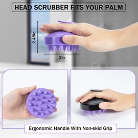 2PCS Shampoo Brush Hair Brush Scrubber Massage Scalp Soft Silicone Shampoo Brush for Hair Brush Shower Brush for Wet Dry Scalp Care Dandruff Removal for Women Men, Black+Purple