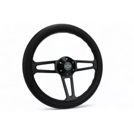 New World Motoring 14" 3 Spoke BLACK Steering Wheel Black Grip 6 Hole Chevy Horn Button Muscle