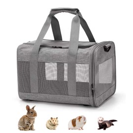 kathson Rabbit Travel Carrier Bag Airline Approved Pet Pocket Breathable Mesh Window Portable Hand Bag with Locking Safety Zippers for Small Dogs Cats Bunnies and Small Animals (Grey)