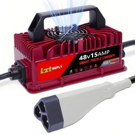 Lztsuply 48V 15Amp Golf Cart Battery Charger for EZGO RXV & TXT with Upgraded 3-Pin Triangular Plug &16Ft Cable, IP67 Waterproof Smart Trickle Charger Delta-Q Plug for 48 Volt Lead-Acid Batteries