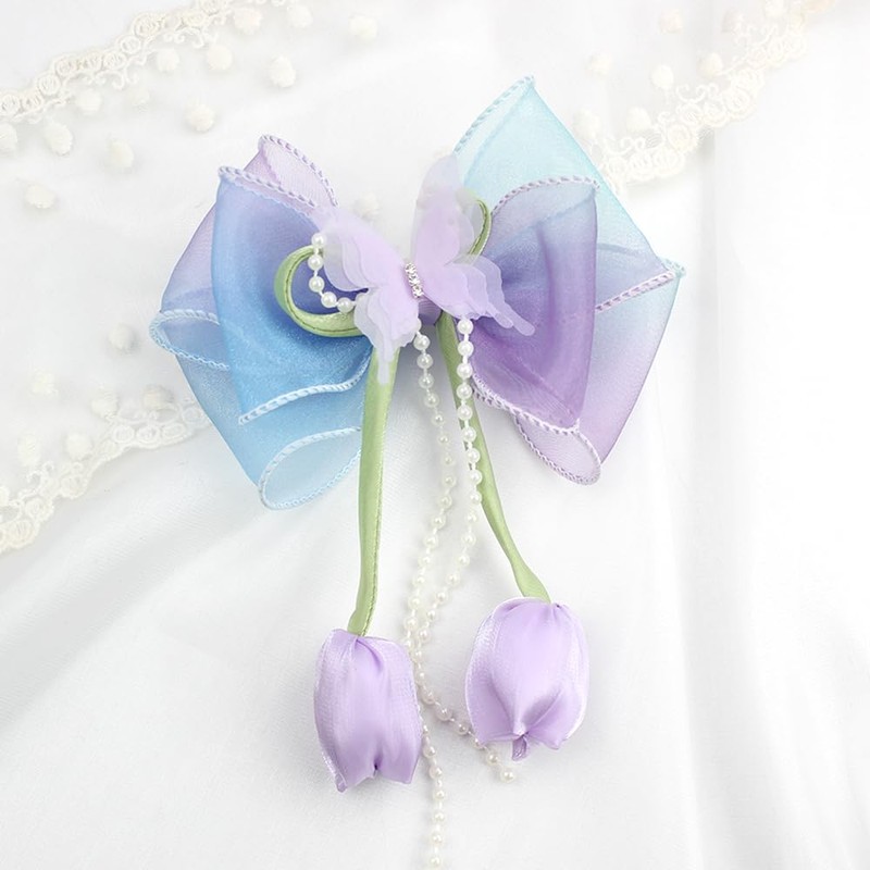 Tulip Flower Hair Bows, Gradient Butterfly Clips, Summer Hair Accessories
