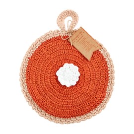 Mud Pie Crochet Pot Holder, 8" dia, Pumpkin Pie