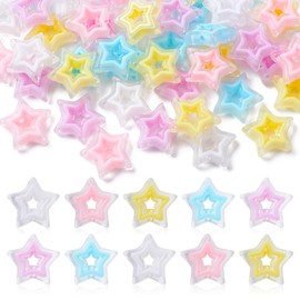 KitBeads 50pcs Random Acrylic Star Beads Mini Hollow Star Shaped Beads Colorful Twinkle Little Star Beads for Jewelry Making Bracelets Bulk