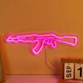 LED Neon Gun Neon Sign, USB Powered Neon Signs Night Light, 3D Wall Art & Game room Bedroom Living Room party Decor lamp for Children Kids Girls Boys (Pink)