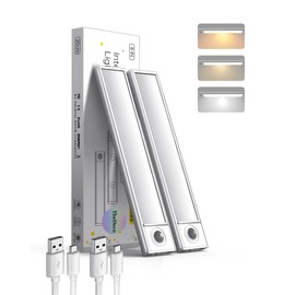 TheDeco 8" Under Cabinet Lights, 34-LED 3CCT Dimmable Under Counter Lighting, 2 Pack Stick-On Motion Sensor Closet Lights, Wireless 1500mAh Rechargeable Battery Light for Kitchen, Stairs