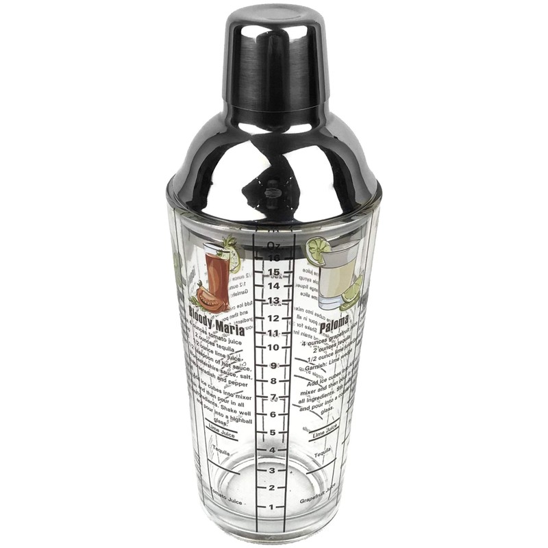 14 oz Recipe Glass Cocktail Shaker With Strainer Top -