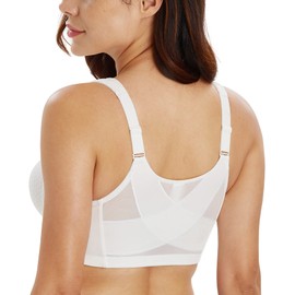 Lemorosy Women's Wirefree Jacquard Back Support Bra Full Figure Front Closure Posture Bras(White,42E)