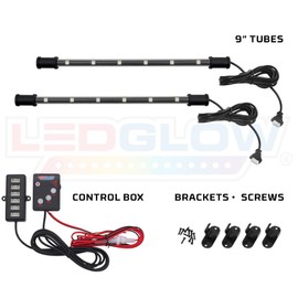 LEDGlow 2pc Multi-Color LED Interior Footwell Underdash Neon Lighting Kit for Cars & Trucks - 7 Solid Colors - 7 Patterns - Music Mode - Auto Illumination - Universal - Includes 9" Tubes & Control Box