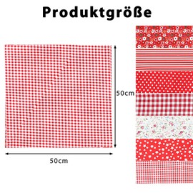 Yuiturt Pack of 7 Cotton Fabric Pack 50 x 50 cm, Red Fabric Set for Patchwork, Sewing, Quilting & Crafts, Fabric Scraps for Sewing, Various Patterns, Fabric Red