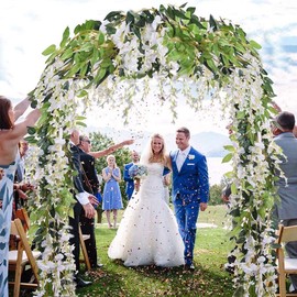 2Pcs Artificial Vine Flower 2M/7ft Flower Garland Rose Vine Fake Flower Vines Artificial Silk Wisteria Vine Ivy Wreath for Wedding Party Home Decor Wall Decoration (White)