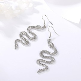 Snake Earrings for Women Gothic Rhinestone Snake Dangle Earrings Animal Serpent Snake Earrings Jewelry Gift (silver)