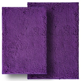 Bathroom Rugs Sets 2 Piece, Ultra Soft Absorbent Bath mat Chenille Bathroom Rug, Antiskid Bath mats Washable Bathroom mat (20x32 inch + 16x24 inch) Purple