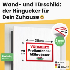 DankeDir! Free-running robotic mower sign 30 x 20 cm funny sign for garden and lawns garden sign weatherproof durable lawn mower robot lawn robot