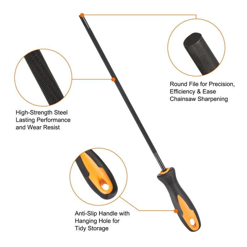 sourcing map 3pcs Chainsaw File, 5.2mm (13/64-inch) Round Sharpening Files