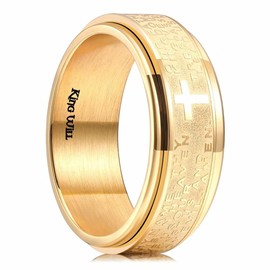 King Will 8mm Gold Stainless Steel Ring Lord's Prayer Rotatable Ring Men Wedding Band Rings Comfort Fit 11