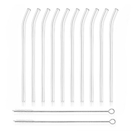 PMSSYPL 12 Reusable Borosilicate Glass Straws And Brushes, Measuring 7 Inches X 8 Millimeters, Including 10 Elbows And 2 Straw Brushes. For Juice, Coffee, And Cocktails