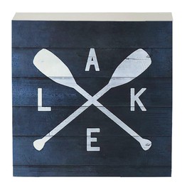 Knibeo Lake Paddle Canoe Oar Compass Navy Wood Box Sign Decor,Lake Lover Gifts,Housewarming Gifts,Rustic Lake Themed Wooden Block Plaque Box Sign For Summer Home Lake House Wall Desk Shelf Decorations