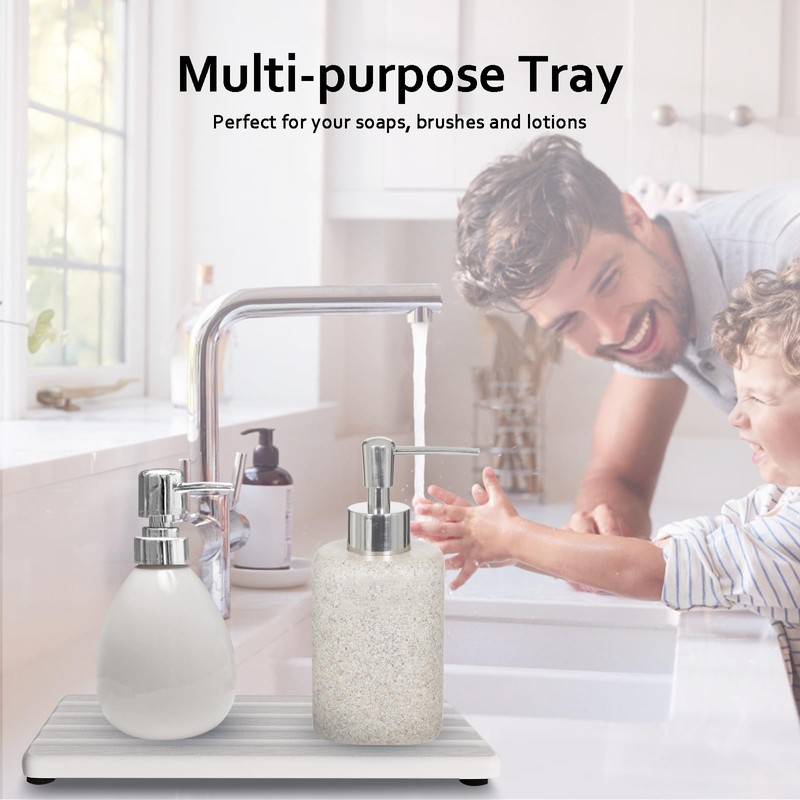 2 PCS Water Absorbing Stone Trays for Bathroom Sink &