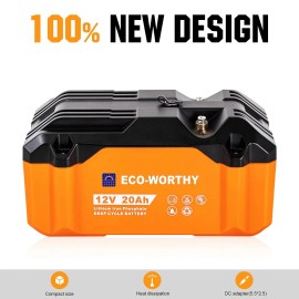 ECO-WORTHY Portable 12V Lithium Battery, 20Ah LiFePO4 Deep Cycle Rechargeable..