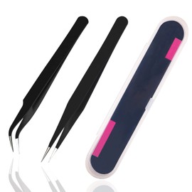 2 Pieces Sticker Tweezers, Cute Craft Tweezers for Stickers, Scrapbooking, Vinyl, Lashes, Electronics, Black