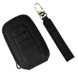 LOCOY Key Fob Cover for Toyota Tundra Accessories 2022 2023 2024 2025, for Tacoma 2024 2025 Key Protector Case, for Camry 2025 Leather Key Cover, Key Fob Case (Black Leather Black Stitches, 1pcs)