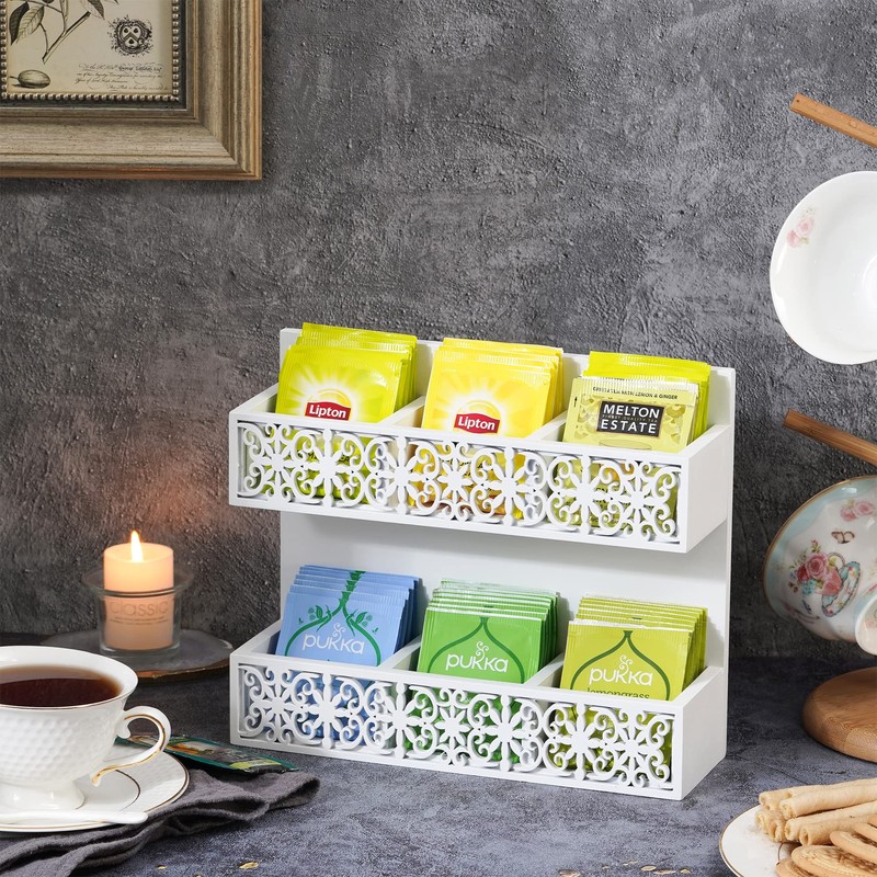 QILICHZ Tea Bag Organizer 2 Tier Wood Tea Bags Holder