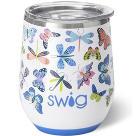 Swig Life 12oz Wine Tumbler with Lid, Stainless Steel, Dishwasher Safe, Portable, Triple Insulated Wine Tumbler (Butterfly Bliss)