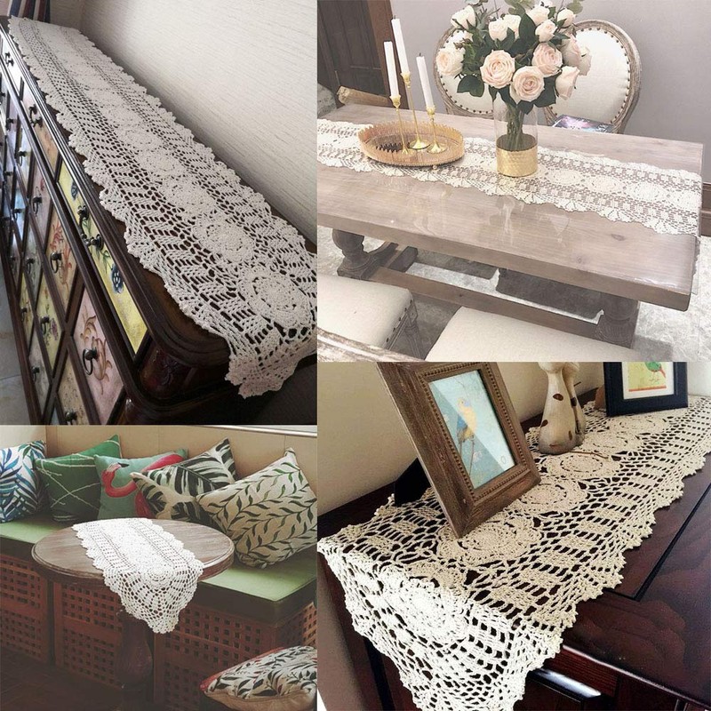 KEPSWET 100% Cotton Handmade Crochet Lace Oval Table Runner Olive