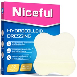 Niceful 10 Pack Hydrocolloid Bandages Ultra Thin 4"x4" - Hydrocolloid Gel Bandages Designed to Fit Joints, Wound Dressing for Abrasions, Blisters, Minor Exuding Wounds, Waterproof & Flexible
