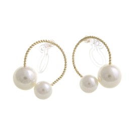 VingTAINE E2077 Double Pearl Ring, Non-Hole Earrings, Resin Earrings, Metal Allergy, Pearl Earrings, Acrylic