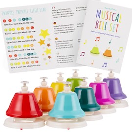 THE TWIDDLERS - 8 Rainbow Colour Coded Musical Bells for Kids Music Instrument Children Gift Set - How To Play Educational Song Guide (Nursery Classics)