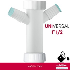 Schläfer 4395322 | Universal Pipe Siphon for Kitchen 1 inch 1/2 Space-saving Siphon for Double Sinks with Device Connection - Includes Space-Saving Arch Diameter 40 mm - Space-saving Drain Fitting for