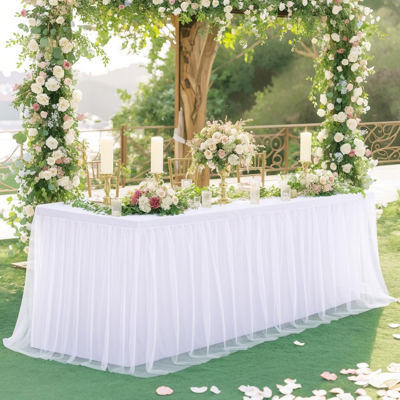 White Table Cloth for 6 Foot Rectangle Tables, White Tulle