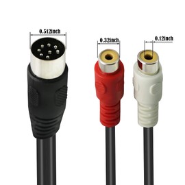GINTOOYUN Din 8Pin to 2RCA Cable 9.84 Inch 8Pin Din Male Plug to 2RCA Female Audio Adapter Cable for Musical Instrument Audio Equipment MIDI Device ect (9.84)