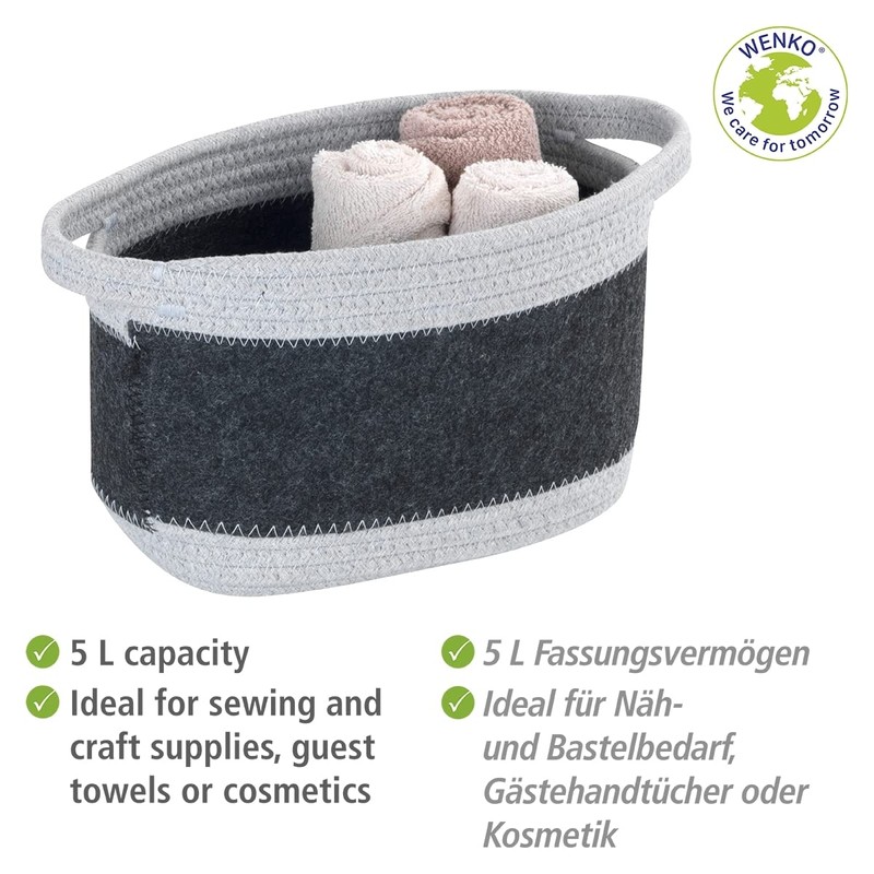 WENKO Bea M Felt Basket with Two White Handles, Made