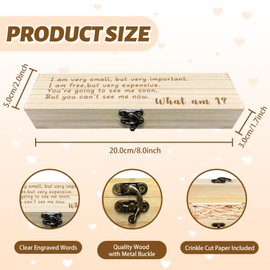 FREEBLOSS Pregnancy Test Keepsake Box Gift Surprise Pregnancy Announcement Gifts for Husband Latch Designed Wood Baby Memory Souvenir Collection Box with Raffia Ribbon (What Am I?)