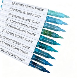 languo Acrylic Paint Markers, 9 Dusty Blue Series Colors Acrylic Paint Pens, Soft Brush Tip Marker with Water Based Ink for Rock Painting, Wood, Glass, Fabric, DIY Art and Craft