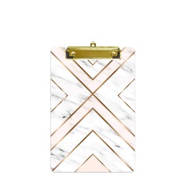 Hongri Small Plastic Clipboard, Fashion Design A5 Memo Clip Board for Students, Kid, Women, Office, Home, Low Profile Clip, Cute Pattern, Mini Size 6 x 9 in, Light Marble