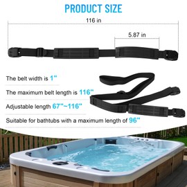 GDW Heavy Duty Hot Tub Cover Wind Straps FITS Most SPAS f Belts for Outdoor Spas Fixing Straps ，Bathtub Cover Windproof Strap Locks Adjustable Length 67"~116" Black, 9.5 Ft （ 2 PCS ）