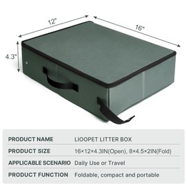 Portable Litter Box, Leak-Proof Travel Litter Box for Cat, Collapsible Cat Litter Box Great for Travel Hotel Stays and Road Trip (Olive Gray(with lid), Medium)