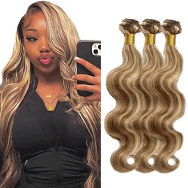 22 24 26 Inch P4613 Bundles Highlight Blonde Body Wave Human Hair Bundle Brazilain Ombre Brown Bundles Hair Weave Two Tone Color 4 Mixed With 613 Bundle 300G