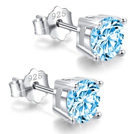 925 Sterling Silver Cubic Zirconia Stud Earrings 3mm-8mm Options, Simulated Diamond CZ Studs Hypoallergenic (Silver-Blue Zirconia, 7mm)
