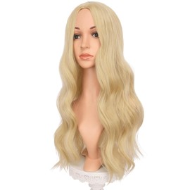 QAUARUMSUN Long Blonde Wigs for Women, 26 inch Middle Parting Synthetic Wavy Wig Natural Looking for Daily Use Party Cosplay