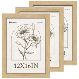 TENIBYC 12x16 Oak Picture Frame 3 Pack, Natural Wood Grain, HD Tempered Glass, Wall Hanging